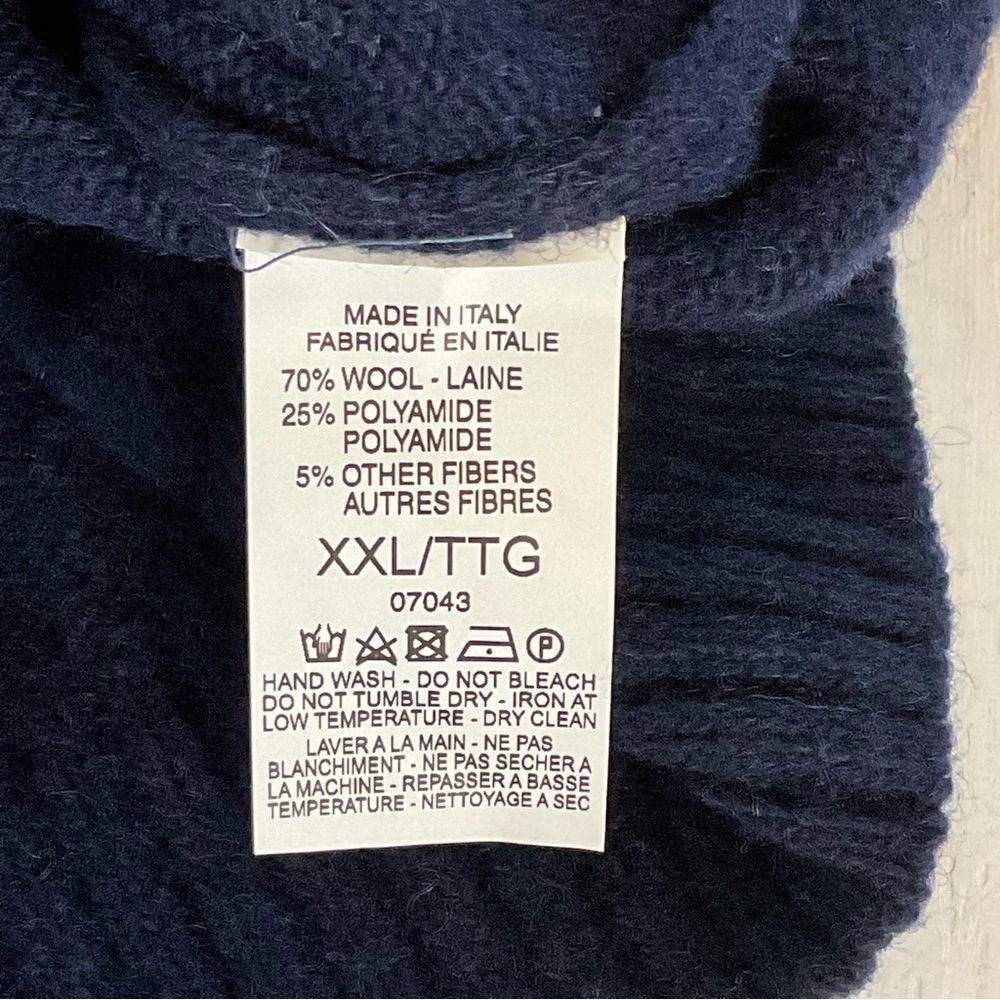 Wool Blend Sweater Italy Fair Isle Nordic Navy Light Blue White Crew Size XL - Picture 4 of 6